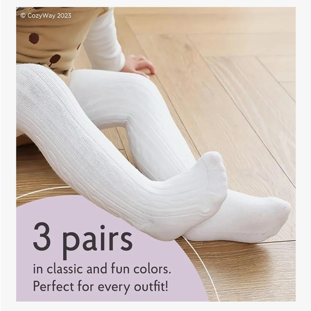 NEW Baby & Toddler Tights Leggings Cable Knit Cotton Pink 3 Pack 2-4T